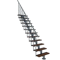 Matisere Escalier droit 14 marches - Hauteur à franchir 2.97 à 3.60m - Largeur 80cm - Structure grise et marche noyer - COMFO80/I/GN-14- Escalier Droit