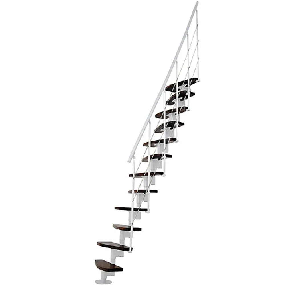 Matisere Escalier droit 13 marches - Hauteur à franchir 2.41 à 3.17m - Largeur 65cm - Structure blanche et marche noyer -- Escalier Droit