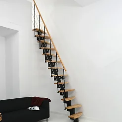 Matisere Escalier droit 14 marches - Hauteur à franchir 2.85 à 3.21m - Largeur 65cm - Structure blanche et marche hêtre - QUATR65/I-BB-14- Escalier Droit