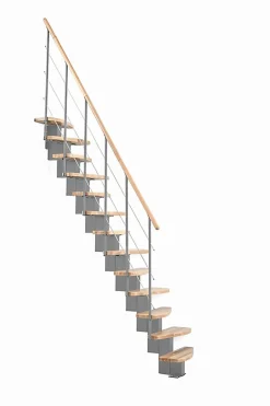 Matisere Escalier droit 13 marches - Hauteur à franchir 2.66 à 2.98m - Largeur 65cm - Structure grise et marche hêtre - QUATR65/I-GB-13- Escalier Droit