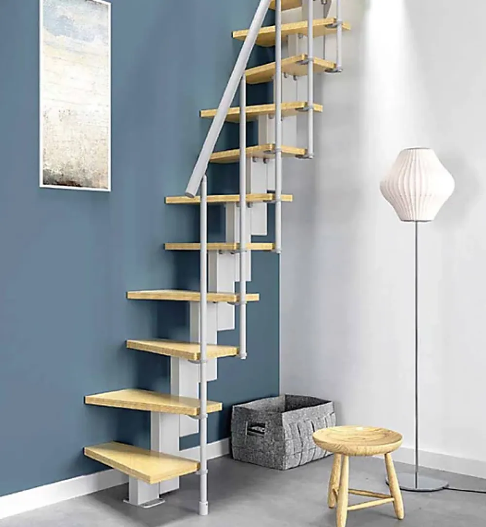 Matisere Escalier droit 13 marches - Hauteur à franchir de 2.80m à 3.32m - Largeur 60cm - Couleur bois et blanc - SMALL60/I-SBNAT-13- Escalier Droit