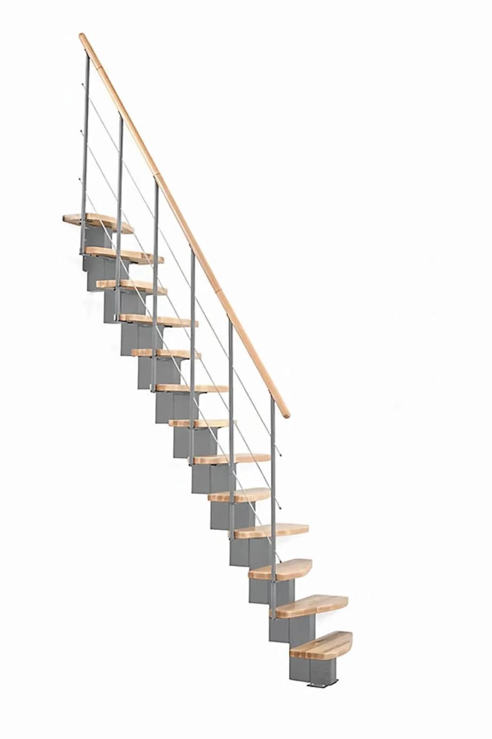 Matisere Escalier droit 10 marches - Hauteur à franchir 2.09 à 2.29m - Largeur 65cm - Structure grise et marche hêtre - QUATR65/I-GB-10- Escalier Droit