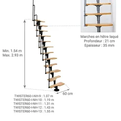 Matisere Escalier Droit<Escalier droit 10 marches - Hauteur à franchir 1.89 à 2.49m - Noir et Hêtre - TWISTER60-I-NH-10