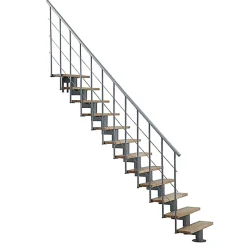 Matisere Escalier Droit<Escalier droit 13 marches - Hauteur à franchir 2.78 à 3.36m- Largeur 80cm - Structure grise et marche hêtre - COMFO80/I/GB-13
