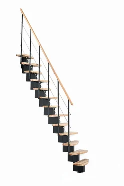 Matisere Escalier Droit<Escalier droit 12 marches - Hauteur à franchir 2.47 à 2.75m - Largeur 65cm - Structure noire et marche hêtre - QUATR65/I-NB-12