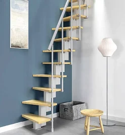 Matisere Escalier droit 9 marches - Hauteur à franchir de 2.00 à 2.36m - Largeur 60cm - Couleur bois et blanc - SMALL60/I-SBNAT-9- Escalier Droit
