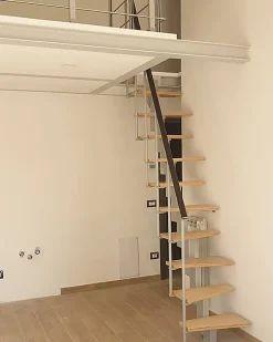 Matisere Escalier droit 9 marches - Hauteur à franchir de 2.00 à 2.36m - Largeur 60cm - Couleur bois et blanc - SMALL60/I-SBNAT-9- Escalier Droit