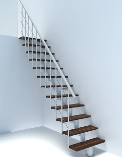 Matisere Escalier droit 13 marches - Hauteur à franchir 2.78 à 3.36m - Largeur 80cm - Structure blanche et marche noyer - COMFO80/I/BN-13- Escalier Droit
