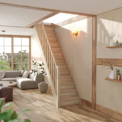 Sogem Escalier Droit<Escalier droit chêne coloris naturel 13 marches avec contremarches Tradi Eeco avec rampe