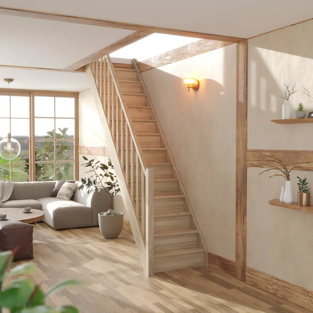 Sogem Escalier Droit<Escalier droit chêne coloris naturel 13 marches avec contremarches Tradi Eeco avec rampe