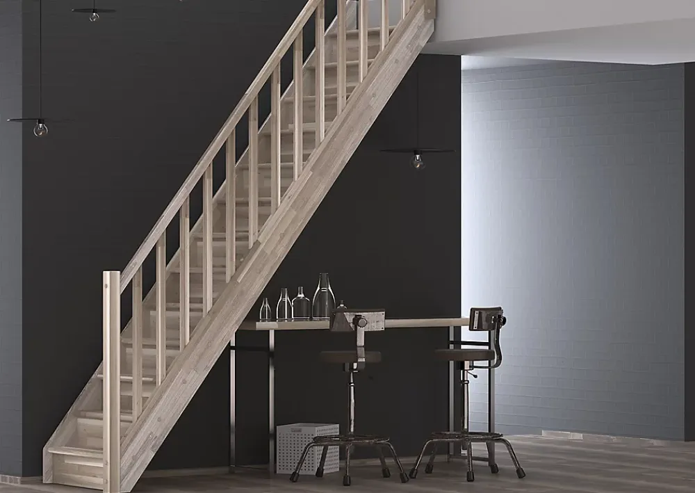 Sogem Escalier Droit<Escalier droit chêne coloris naturel 13 marches avec contremarches Tradi Eeco avec rampe