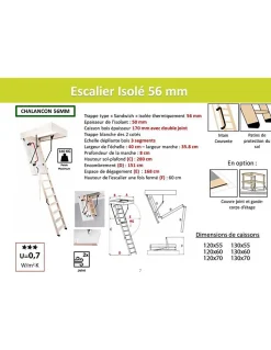 Woodup Escalier Escamotable Bois Isolé Trappe 56 Mm, H Max 2m80 Caisson 120 X 60 Cm- Escalier Mezzanine