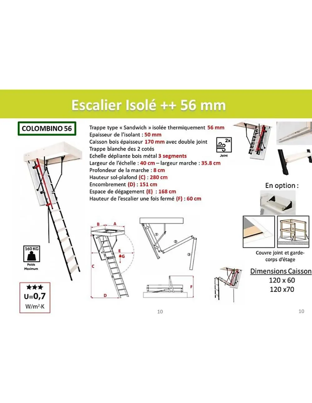 Woodup Escalier Escamotable Bois Et Métal Trappe Isolée 56 Mm Caisson 120 X 70 Cm- Escalier Mezzanine