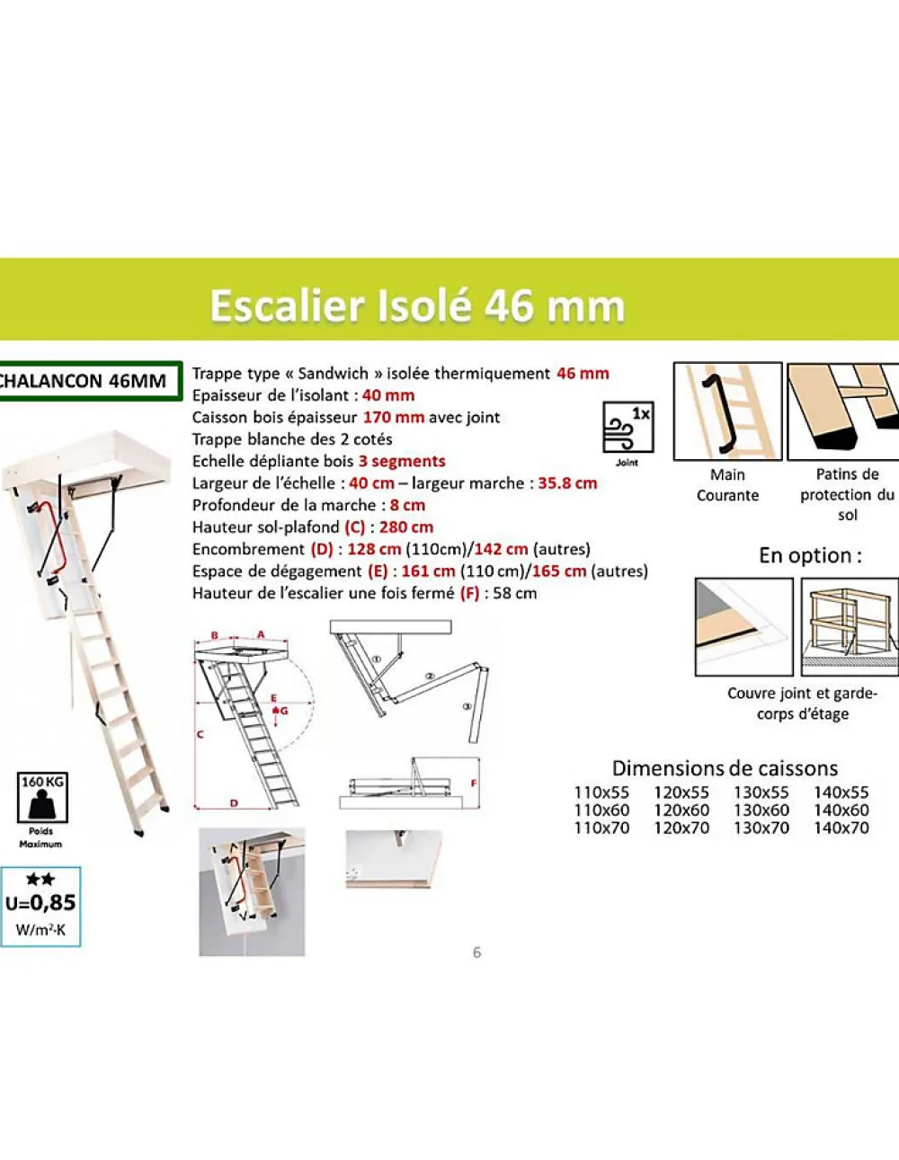 Woodup Escalier Escamotable Bois Isole 46 Mm Caisson 140 X 70 Cm- Escalier Mezzanine