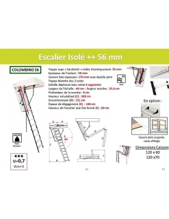 Woodup Escalier Escamotable Bois Et Métal Trappe Isolée 56 Mm Caisson 120 X 60 Cm- Escalier Mezzanine