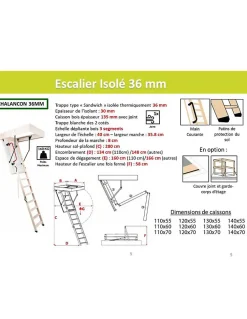 Woodup Escalier Escamotable Echelle Bois Isole 36 Mm Caisson 120 X 70 Cm- Escalier Mezzanine
