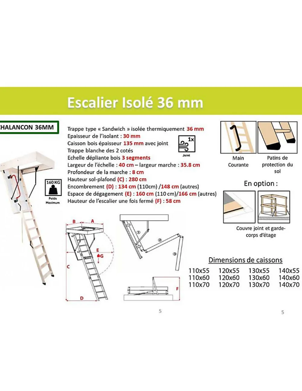 Woodup Escalier Mezzanine<Escalier Escamotable Echelle Bois Isole 36 Mm Caisson 140 X 70 Cm