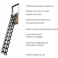Matisere Escalier Escamotable<Escalier escamotable mural en métal - Trémie de 80x110cm - Hauteur de 2.25 à 3.25m - ADJM/80/110