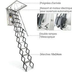 Matisere Escalier Grenier Electrique - Trappe 60x110cm - Hauteur 3.06 à 3.25m - ACI-THE325G/110X60- Escalier Escamotable