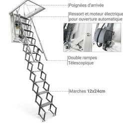 Matisere Escalier Grenier Electrique - Trappe 70x100cm - Hauteur 2.76 à 3.05m - ACI-THE300G/100X70- Escalier Escamotable