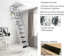 Matisere Escalier Grenier Electrique - Trappe 70x110cm - Hauteur 2.76 à 3.05m - ACI-THE300B/110X70- Escalier Escamotable