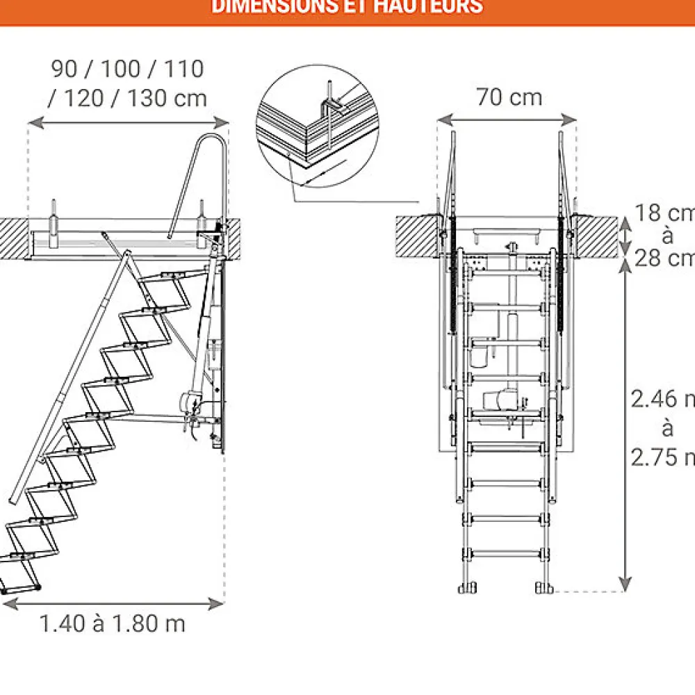 Matisere Escalier Grenier Electrique - Trappe 70x100cm - Hauteur 2.46 à 2.75m - ACI-THE275G/100X70- Escalier Escamotable