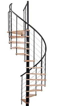 Fortia Escalier hélicoïdal hêtre et acier noir 13 marches Dalaman- Escalier Colimaçon