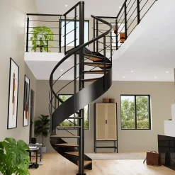 Fortia Escalier hélicoïdal hêtre et acier noir 13 marches Carilo Ø140cm tournant gauche- Escalier Colimaçon