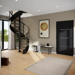 Fortia Escalier hélicoïdal hêtre et acier noir 13 marches Carilo Ø140cm tournant gauche- Escalier Colimaçon