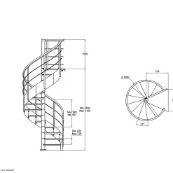 Fortia Escalier hélicoïdal hêtre et acier noir 13 marches Carilo Ø140cm tournant gauche- Escalier Colimaçon