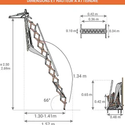Matisere Escalier électrique avec trappe de 80X100cm - Main courante à droite - Hauteur sol à sol max. 2,69m - FGM/80/100/269-MCD- Escalier Escamotable