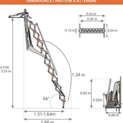 Matisere Escalier Escamotable<Escalier électrique avec trappe de 80X100cm - Main courante à droite - Hauteur sol à sol max. 3,25m - FGM/80/100/325-MCD