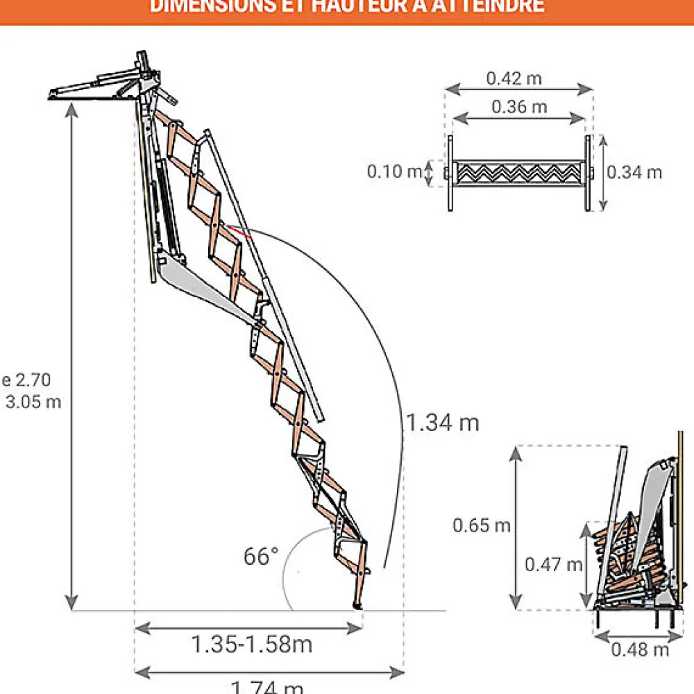 Matisere Escalier électrique avec trappe de 80X100cm - Main courante à gauche - Hauteur sol à sol max. 3,05m - FGM/80/100/MCG- Escalier Escamotable