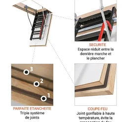 Matisere Escalier métal coupe feu 60min - 3.60m sous plafond - Trémie 86x144cm - LMF60/86144-360- Escalier Escamotable