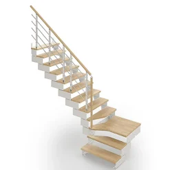 Matisere Escalier quart tournant 10 marches - Hauteur à franchir de 1.93 à 2.42m - Largeur 95 cm - Bois et blanc - Rampe horizontale -- Escalier Quart Tournant