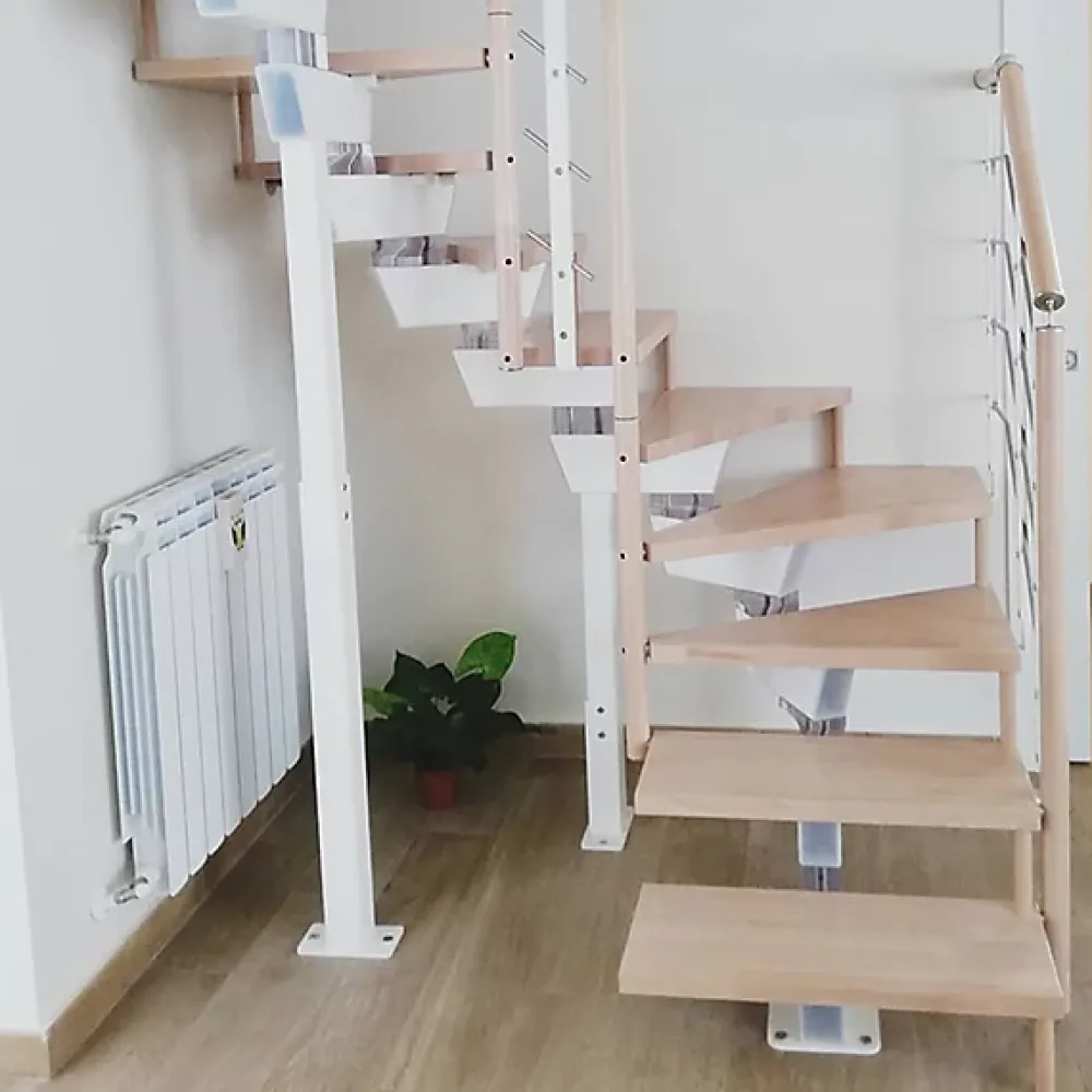 Matisere Escalier Quart Tournant<Escalier quart tournant 16 marches - Hauteur à franchir de 3.15 à 3.79m - Largeur 85cm - Limon central - Bois et blanc -