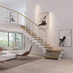 Matisere Escalier Quart Tournant<Escalier quart tournant 14 marches - Hauteur à franchir de 2.63 à 3.30m - Largeur 85 cm - Bois et blanc - Rampe verticale -