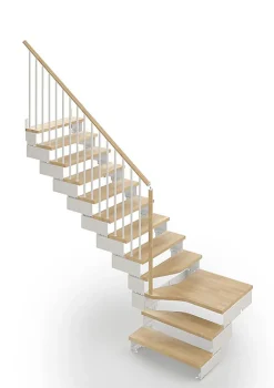 Matisere Escalier Quart Tournant<Escalier quart tournant 14 marches - Hauteur à franchir de 2.63 à 3.30m - Largeur 75cm - Bois et blanc - Rampe verticale -