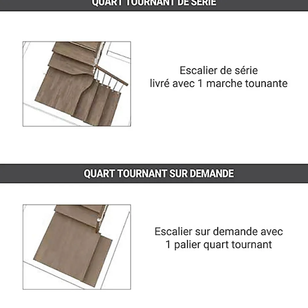 Matisere Escalier Quart Tournant<Escalier quart tournant 13 marches - Hauteur à franchir de 2.45 à 3.08m - Largeur 85 cm - Bois et blanc - Rampe horizontale -
