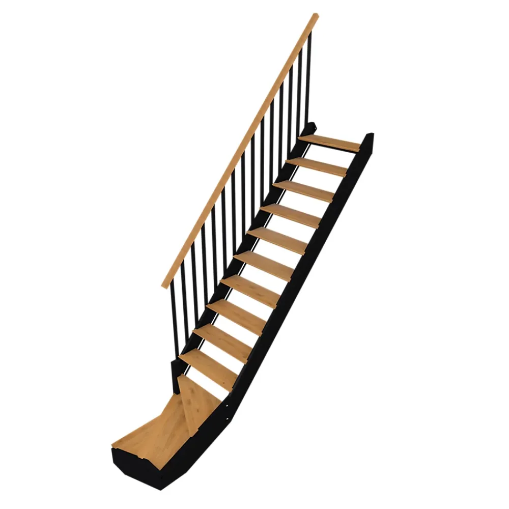 Fortia Escalier quart tournant droit chêne et aluminium noir Gagliano- Escalier Quart Tournant