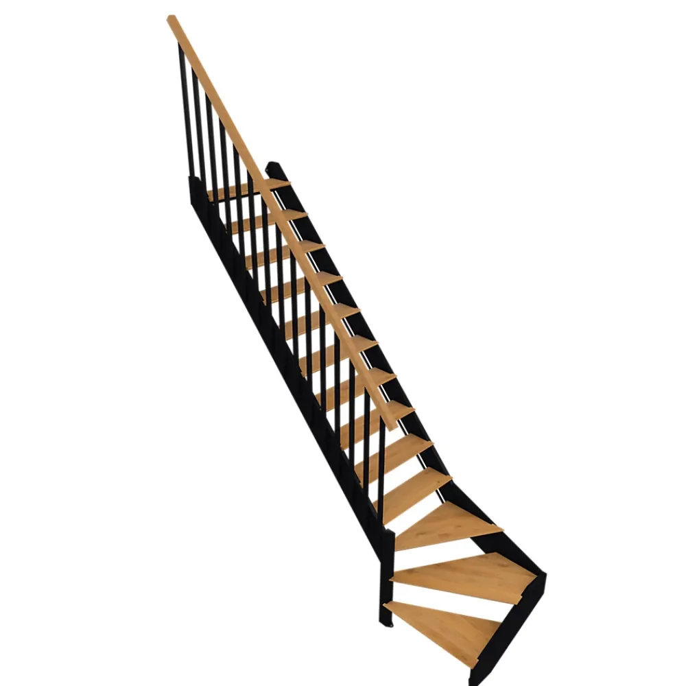 Fortia Escalier quart tournant droit chêne et aluminium noir Gagliano- Escalier Quart Tournant