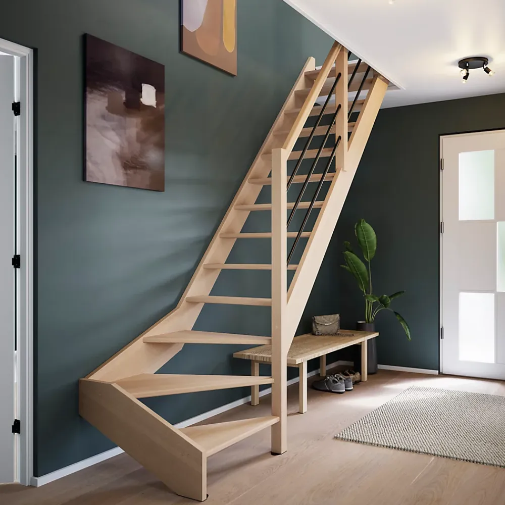 Fortia Escalier quart tournant droit hêtre coloris naturel 13 marches Siderno sans contremarches- Escalier Quart Tournant