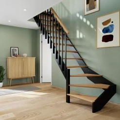 Fortia Escalier Quart Tournant<Escalier quart tournant gauche chêne et aluminium noir Gagliano