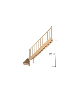 Woodup Escalier Quart Tournant Sapin Massif Brosses 280 Cm Bas à Droite Avec Contremarches H Sol Sol 280 Cm- Escalier Quart Tournant