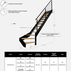 Kordo Escalier Quart Tournant<Escalier quart-tournant droit noir avec garde-corps à LED intégrées, Spectra