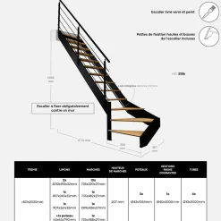 Kordo Escalier Quart Tournant<Escalier quart-tournant gauche noir avec garde-corps à LED intégrées, Spectra