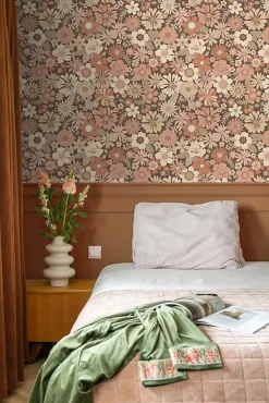 Estahome papier peint fleurs rétro vieux rose et beige - 53 cm x 10.05 m - 130966- Papier Peint