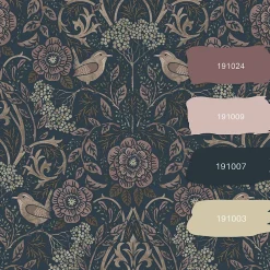 Estahome Papier Peint<papier peint fleurs et oiseaux bleu foncé et vieux rose - 53 cm x 10.05 m - 139832