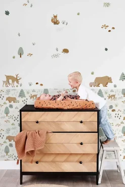 Estahome Papier Peint<papier peint forêt avec des animaux de la forêt blanc - 53 cm x 10.05 m - 139247