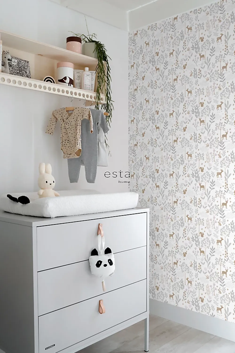 Estahome Papier Peint<papier peint forêt avec des animaux de la forêt lilas violet et beige - 53 cm x 10.05 m - 139520